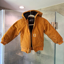 Carhartt Brown Hooded Full Zip Canvas Lined Jacket Kids XXS 4-5 