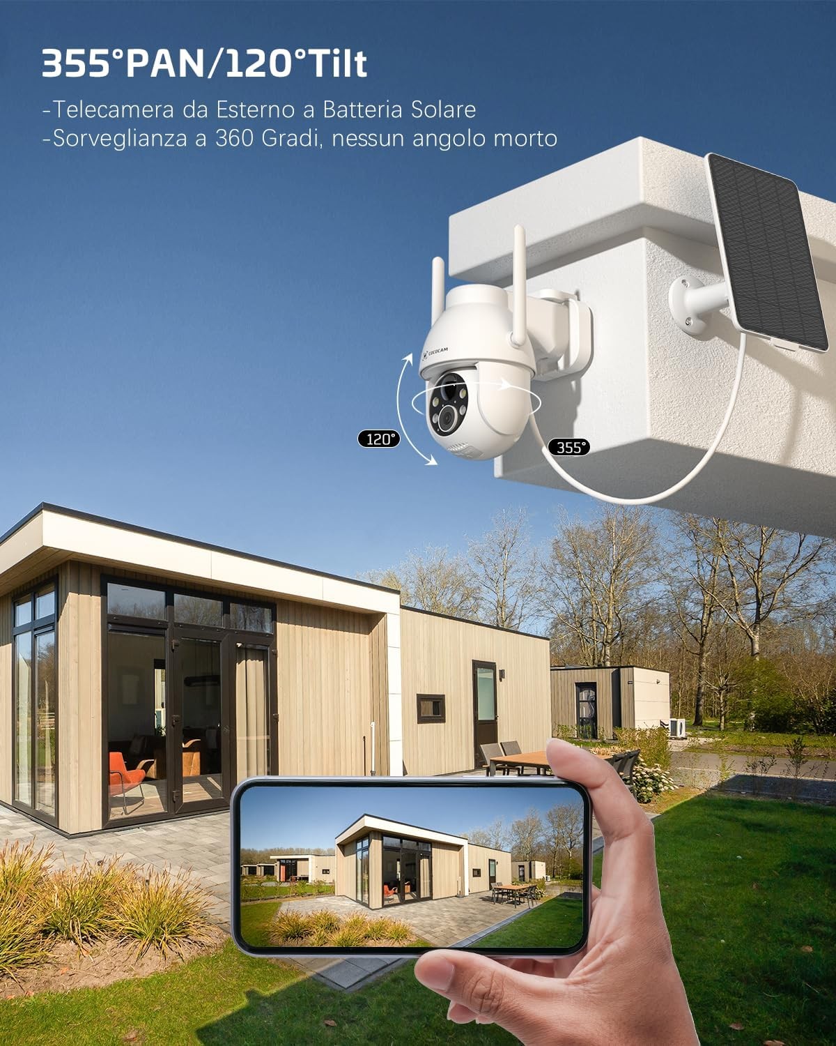 COCOCAM Telecamera Esterna Solare 2K – PTZ 355°, AI, Visione Notturna A Colori, Audio Bidirezionale - 4