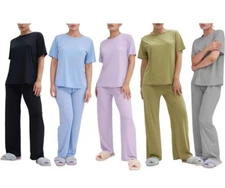 4 Piece: Talmont Womens Silky Short Sleeve Pajama Set