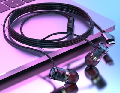 In-Ear USB-C Kopfhörer Sport Headset BASS Für HUAWEI Samsung iPad Xiaomi schwarz