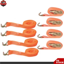 4 Pack Orange Ratchet Straps J Hook Heavy Duty Tie Downs 1.5" × 20' 4000 lbs