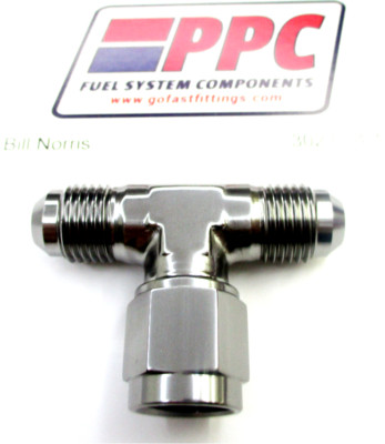 10 an Tee fitting with Female swivel on side Show Polished Titanium  Anodiz Alum