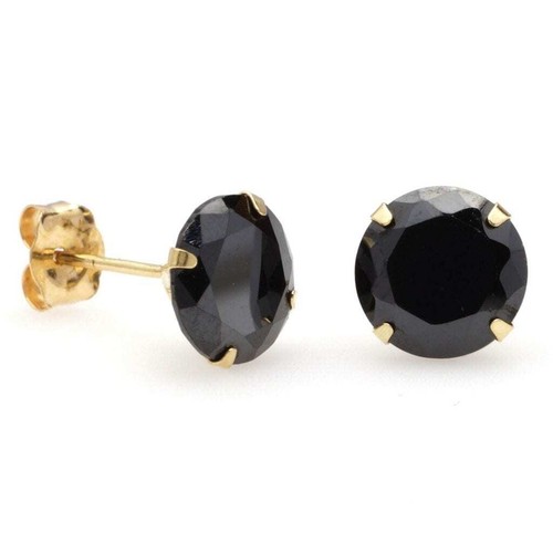 14K Yellow Gold 2.5Ct Simulated Black Diamond Round Push Back Stud Earrings 7mm - 第 2/5 張圖片