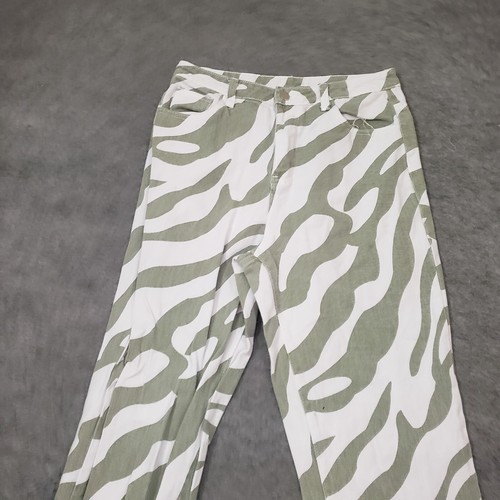 SheIn Jeans Damen Medium Grün Weiß Straight High Rise Hose Denim Animal Print - Bild 3 von 10