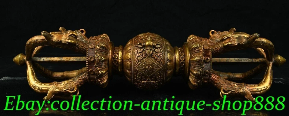 Antiguo templo budista tibetano bronce dorado Vajra Dorje Phurpa exorcismo talismán faqi Foto 2 de 4