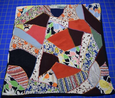 3947 Antique 1920-30's Crazy Quilt block Pillow cover,  pretty rayon fabrics