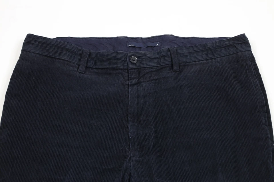 Vintage 90s Nautica Mens 40x29 Faded Wide Leg Corduroy Chino Pants Navy Blue - Image 2 of 4