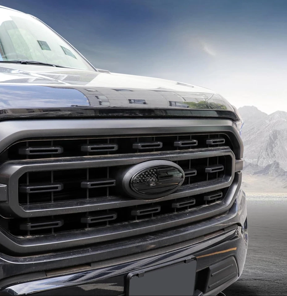 2 piezas BANDERA NEGRA emblema logotipo del portón trasero + placa de rejilla delantera 09-14 Ford F-150 Foto 2 de 4