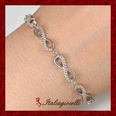 Splendido Bracciale Infinito Brillante in Argento 925 Rodiato Oro Bianco