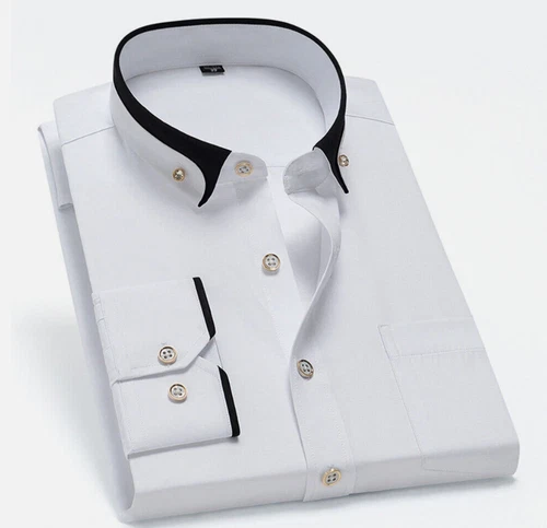 Luxury Shirt Mens Casual Double Collar Slim Fit Formal Long Sleeve Shirt M-4XL - Picture 8 of 27