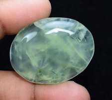 100% Natural African Green Prehnite 74.05 Certified Inside Black Hair Gemstone
