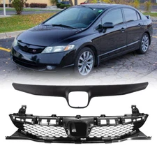Front Bumper Gloss Black Grille Mesh Grill For 2009 2010 2011 Honda Civic Sedan