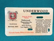 Underwood Typewriter Co. Business Card ~ 1920's ~ So. Broadway Los Angeles Ca. thumbnail