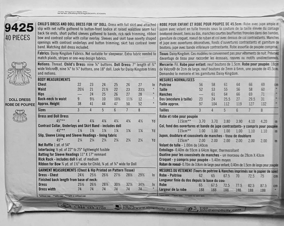 Daisy Kingdom Girl's Dress & Doll Sewing Pattern Uncut 9425 size 3 4 5 6 - Image 2 of 2