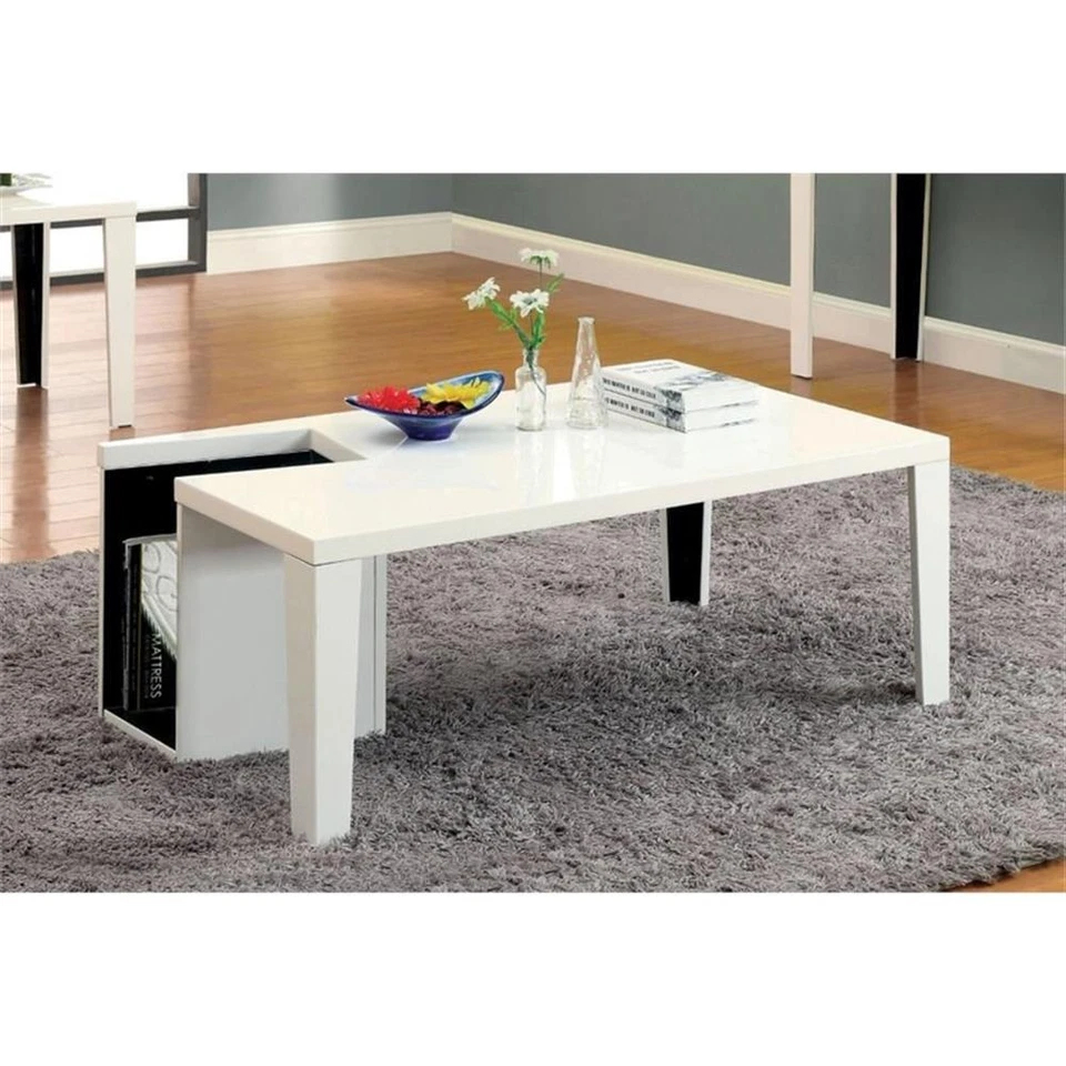 Furniture of America Lucio Contemporary Wood Coffee Table with Storage in White - Image 2 of 4