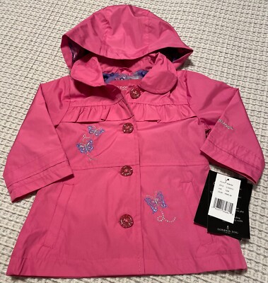 NWT London Fog Hooded Rain Jacket Raincoat Girls Size 12 Months | eBay