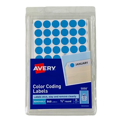 840 Labels Avery 1/2'' Light Blue Round Color-Coding Removable Labels, Handwrite