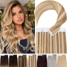 12"-24" Tape in Hair Extensions Remy Human Hair100G Full Head Straight Highlight