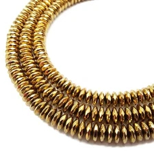 Gold Plated Hematite Faceted Rondelle Beads 3x6mm 3x8mm 3x10mm 16" Strand