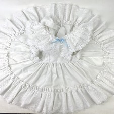 Vintage Mini World Pinafore Apron Dress Girls 2T White Lace Ruffle Trim