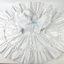 Vintage Mini World Pinafore Apron Dress Girls 2T White Lace Ruffle Trim