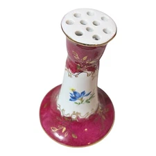 Vtg KPM 10 Hole Ceramic Hatpin Holder Pink Blue Purple Gold Details