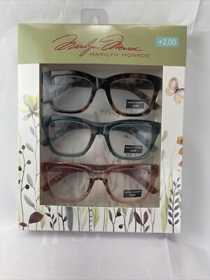 Marilyn Monroe 3-PACK Premium Reading Glasses Readers +2.00 NEW 
