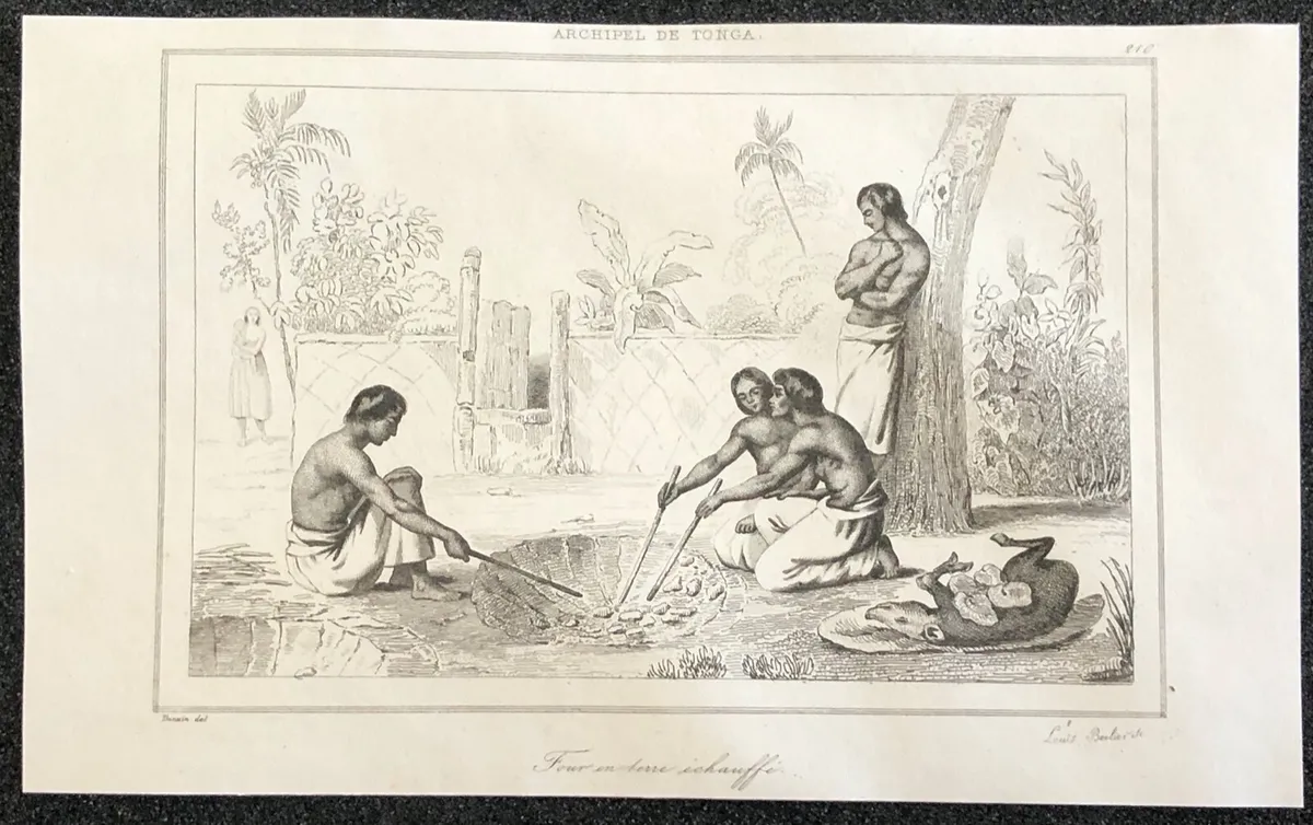 Oven IN Earth Islands Tonga Oceania Engraving 1837 Baking Kitchen