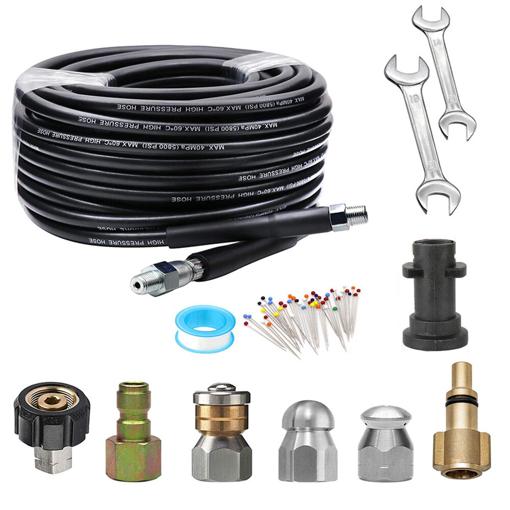 30M Sewer Jetter Nozzles Kit Pressure Washer Drain Cleaner Hose 1/4" For Karcher eBay