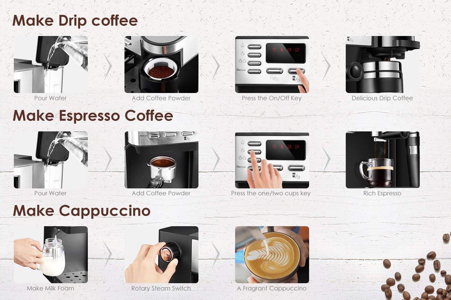 Espresso Drip and Foamer Coffee Machine 