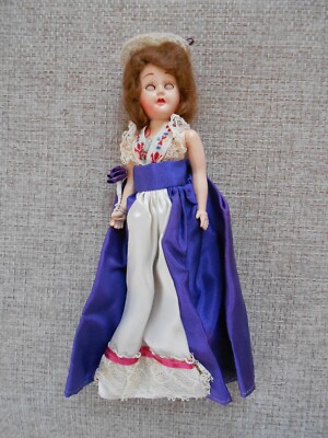 Vintage PMA or similar Hollow Plastic Doll Brown with sleepy eyes + outfit 7.5''