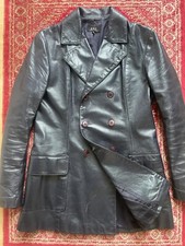 Apc Leather Coat Double Breast M Navy Indie Glam Rock