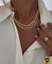 Layered Gold Chain Necklace 14K Gold Plated Stainless Steel Necklaces Set Women