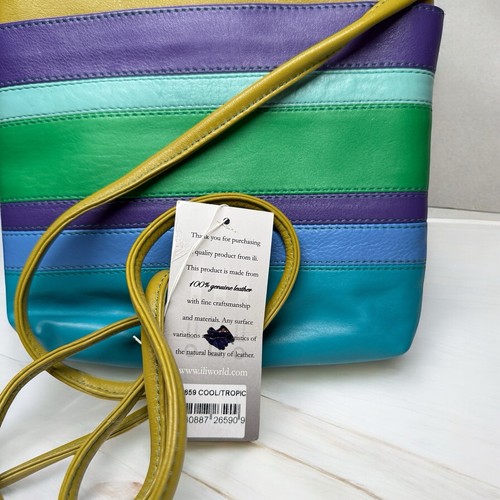 iLi New York Leather Crossbody Shoulder Bag with Colorful Stripes NWT - Picture 5 of 13