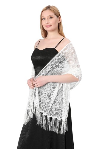 Women's Lace Scarf Shawls For Wedding Soft Lightweight Fringe Stole Wraps For... - Picture 2 of 5