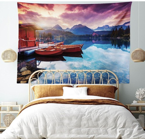 Beautiful Mountain And Lake Wall Tapestry - Big 80 X 60 - NEW - Picture 2 of 3