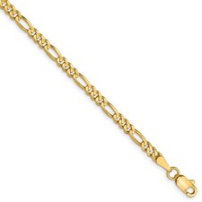 10K Yellow Gold 3mm Concave Figaro Chain Bracelet 8"