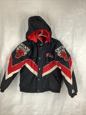 Vintage 90s Starter Chicago Bulls Puffer Jacket Kids M 12-14yrs NBA Black