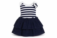 Girls Max Studio Size 5-6 Years Skater Dress Blue Striped Knee Length Round Neck