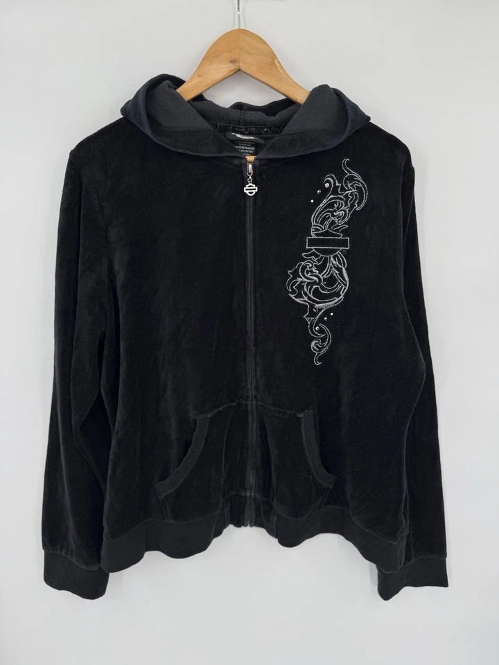 Harley Davidson Hoodie Womens Sweatshirt Pullover Black Size 2XL Velour - Image 2 of 4