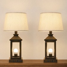 21'' Black Gold Touch Bedside Lamp Set of 2 USB C A Ports Bedroom Living Room