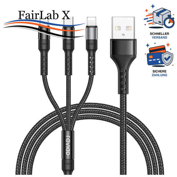 USB Kabel 3 In 1 1,26M Schnellladekabel Nylon Multi Ladekabel FüR Handy-image