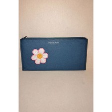 Michael Kors Jet Set Blue Pebbled Leather Slim Zip Wallet Clutch READ