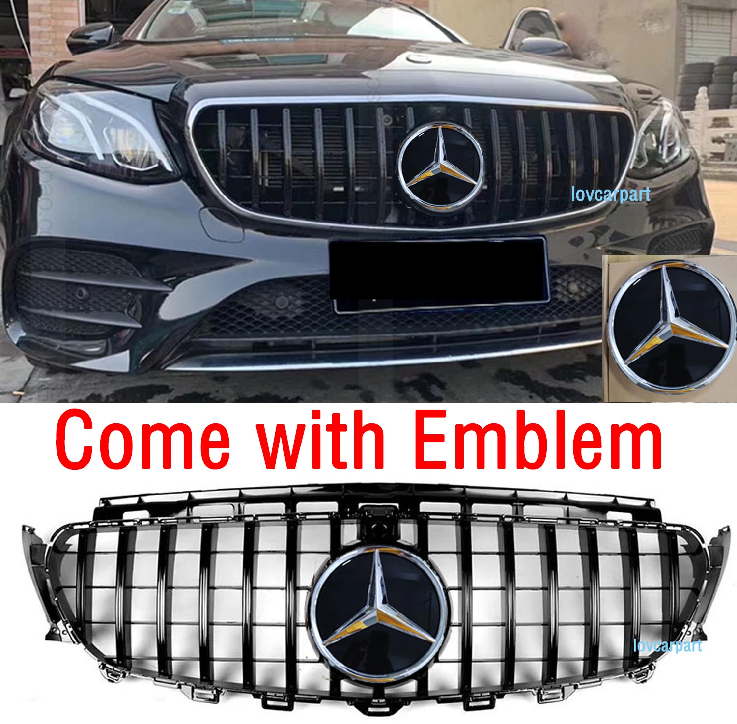 For Mercedes Benz W213 E200 E250 Grill 2016-2020 E-CLASS GT R Grille w/Emblem