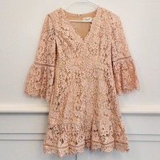 Eliza J Pink Lace Bell Sleeve Dress – Size 4P Petite Fit & Flare Wedding Guest