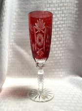 AJKA MERCIA FLUTE CRANBERRY PINK/RED CUT TO CLEAR CRYSTAL BOHEMIAN HUNGARY W/TAG