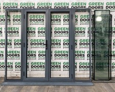 FRENCH DOORS WITH SIDELIGHTS GREY ALUMINIUM EXTERNAL EXTERIOR DOUBLE GLAZED USED
