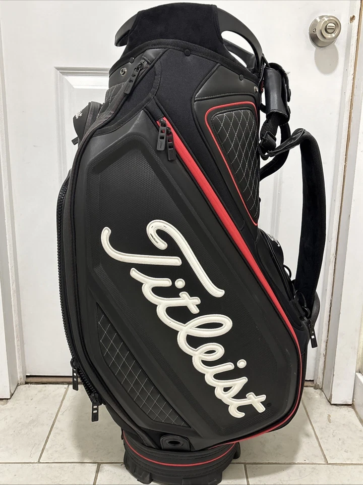 Titleist Jet Black Tour Staff Golf Bag w/ Rain Hood 9.5" Black Red White - Image 3 of 4