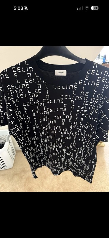 CELINE Black/White Allover Logo Crew Neck Short Sleeve T-Shirt Men's M