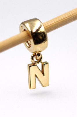 Genuine 9ct Yellow Gold 375 Initial N Bead Charm / Pendant